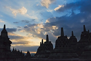 Indonesian Prints: Borobudur at dusk, UNESCO World Heritage site, Magelang, Central Java, Indonesia