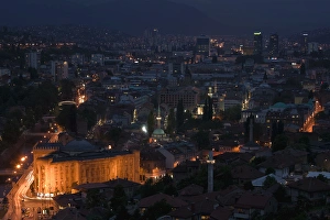 Library Prints: Bosnia & Hercegovina- Sarajevo. City View and National Library / Evening