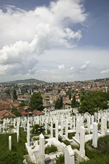 Bosnia Prints: Bosnia & Hercegovina- Sarajevo. Muslim Cemetery South Side of Miljacka River