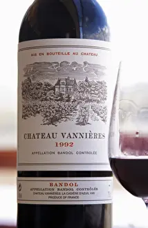 Text Prints: Bottle and glass of Ch Vannieres 1992 Chateau Vannieres (Vannieres) La Cadiere (Cadiere)