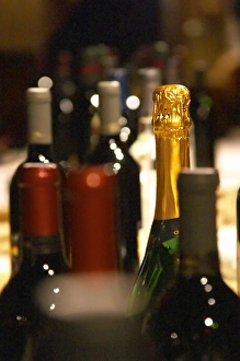 Images Dated 17th August 2005: Bottles of wine and sparkling wine on a table for a tasting. Montevideo, Uruguay