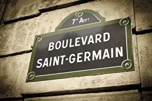 Ile De France Prints: Boulevard Saint-Germain street sign, Paris, France
