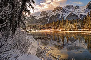 Calgary Prints: Bow river makes its icy way through Canmore, Canada