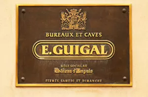 Images Dated 13th May 2004: The brass sign at the entrance saying Bureaux et Caves E Guigal Siege Social au Chateau
