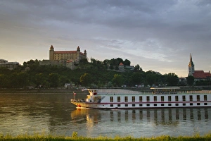 Slovakia Prints: Bratislava Castle by the Danube River, Slovakia