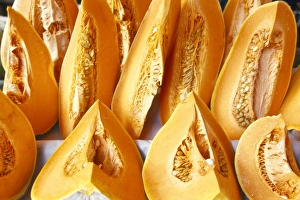 Ipanema Beach Prints: Brazil, Rio de Janeiro, cantaloupe for sale at market, near Ipanema Beach