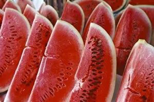 Brazil, Rio de Janeiro, watermelon for sale at market, near Ipanema Beach