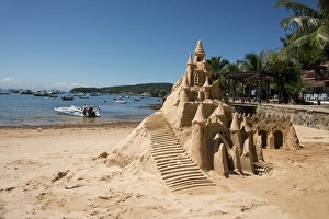 Oceanfront Prints: Brazil, state of Rio de Janeiro, Buzios. Sand castle on beach