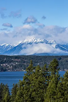 Jolly Sienda Prints: Bremerton, Washington State. Mount Constance looms over the Puget Sound