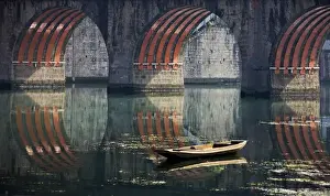Zhenyuan Prints: Bridge and boat on Wuyang River, Zhenyuan, Guizhou, China