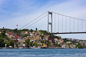 Istanbul Prints: Bridge across Bosphorus. Golden Horn, Istanbul, Turkey