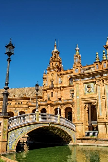 Town Square Prints: Bridge over the canal at Plaza de Espana, Seville, Andalusia, Spain