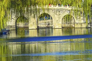 Chinese Prints: Bridge, Jade Flower Island, Beijing China. Beihai public park created 1000 AD