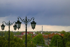 Town View Prints: Bridge with old town cityscape, Warsaw, Poland