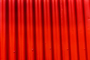 Corrugated Iron Prints: Bright red orange Corrugated Lead, Metal abstract Patterns Background, Reykjavik, Iceland