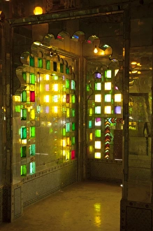 Udaipur Prints: Brightly colored, mirrored room, City Palace, Udaipur, Rajasthan, India