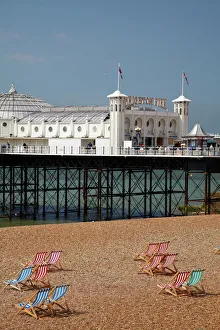England Prints: Brighton Pier (c. 1899), and beach chairs, Brighton, East Sussex, England