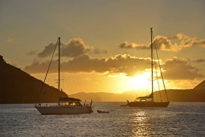 Boating Prints: British Virgin Islands, Tortola. Caribbean sunset with sailboats at Sopers Hole
