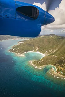 British Virgin Islands, Tortola. Aerial view from propeller-driven aircraft