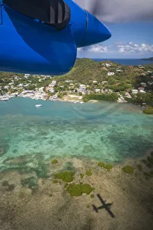 Overseas Territory Prints: British Virgin Islands, Tortola. Aerial view from propeller-driven aircraft