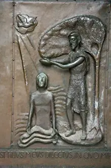 Cairo Prints: Bronze relief of Jesus healing power to restore on entrance door to Nazareth s