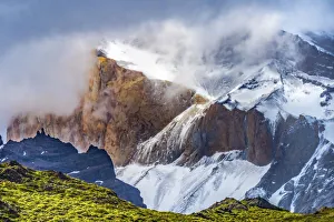 Patagonia Prints: Brown granite, Paine Horns three granite peaks, Cuernos, Torres del Paine National Park