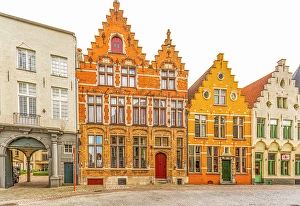 Belgium Prints: Bruges, Belgium. Wide angle landscape of cobbled streets