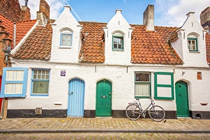 Belgium Prints: Bruges, Belgium. Wide angle view of cobbled streets