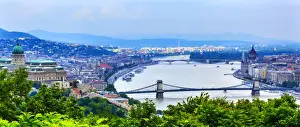 Hungarian Prints: Buda Palace Parliament Chain Bridge Budapest Hungary View from Citadel
