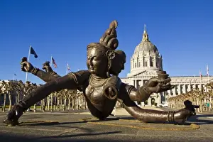 Civic Center Prints: Buddha sculpture Three Heads Six Arms at the Civic Center Plaza in downtown San Francisco