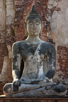 Buddhism Prints: Buddha statue at Wat Mahthat, Ayutthaya Historical Park, Thailand