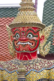 Buddhism Prints: Buddhist mythology yaksa guarding the Temple of the Emerald Buddha located within