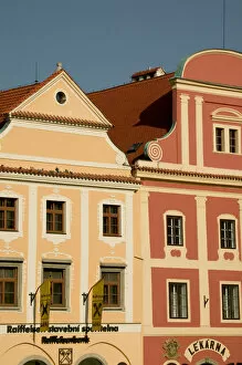 Building facades, Concord Square, Cesky Krumlov, Bohemia, Czech Republic
