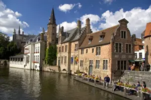 Brugge Prints: Buildings along a canal at the city of Bruges in the province of West Flanders, Belgium