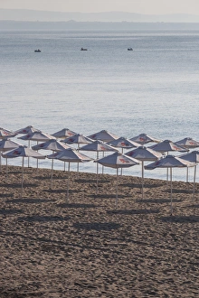 Bulgaria, Black Sea Coast, Burgas, Town Beach umbrellas