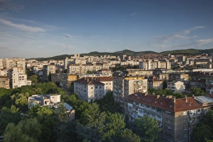 Images Dated 8th June 2014: Bulgaria, Central Mountains, Stara Zagora, elevated city view, dawn