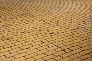 Bulgarian Prints: Bulgaria, Sofia, Ploshtad Narodno Sabranie Square, golden bricks paving downtown streets
