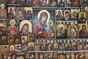 Virgin Mary Prints: Bulgaria, Sofia, souvenir icons for sale