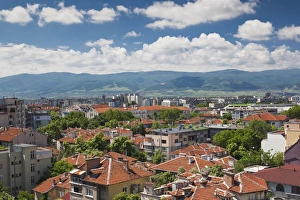 Bulgaria, Southern Mountains, Plovdiv, elevated central city view