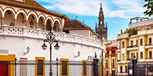 Bull Fight Ring Stadium Cityscape Giralda Spire Bell Tower, Seville Cathedral Andalusia
