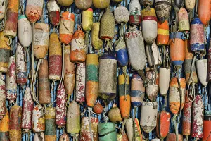 Rope Prints: Buoys displayed Charleston Marina, Oregon
