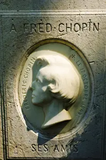 Grave Prints: Bust on Frederic Chopins grave at Pere Lachaise Cemetery, Paris, France