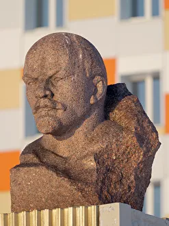 Russian Prints: Bust of Lenin. Russian coal mining town Barentsburg at fjord Gronfjorden