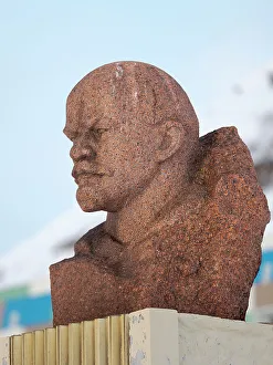 Russian Prints: Bust of Lenin. Russian coal mining town Barentsburg at fjord Gronfjorden
