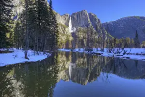 Public Lands Prints: CA, Yosemite NP, Yosemite Falls reflected in Merced River