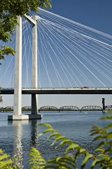 Suspension Bridge Prints: Cable Bridge crossing the Columbia River in Eastern Washington State. Near Kennewick