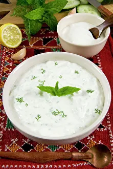 Herb Prints: Cacik, sauce with yogurt, mint, cucumber, lemon, Turkish food, Turkey