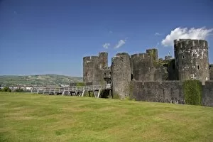 Caerphilly, Wales. The well preserved castle at Caerphilly