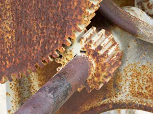 Images Dated 25th January 2024: California, death Valley National Park. Borax Museum, Meshing gears detail close-up