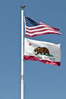 Patriotism Prints: California. Flag of California and USA